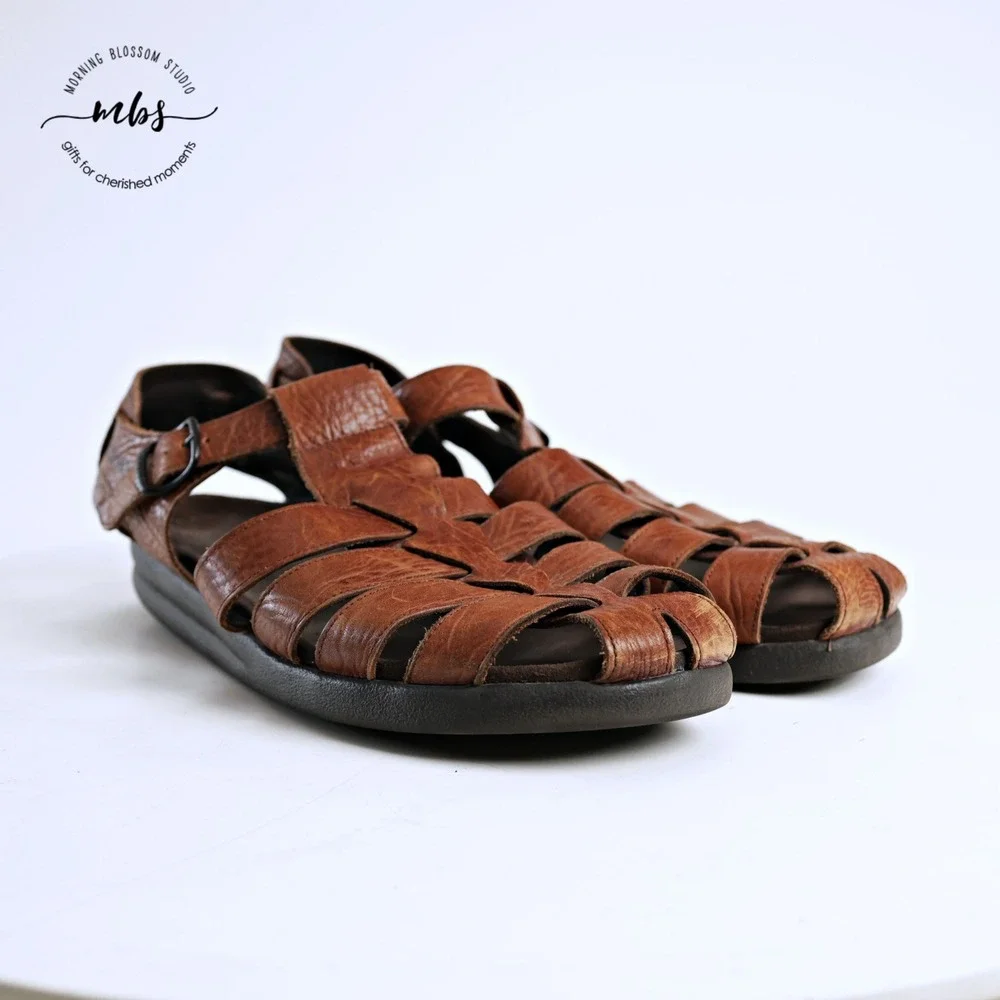 Mephisto Sam Woven Fisherman Soft-Air Travel Comfort Sandals Brown Men EU 47